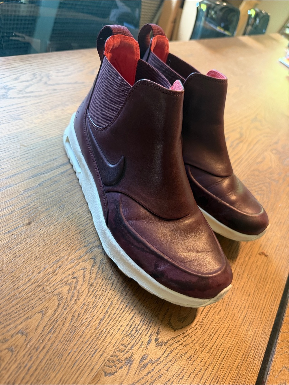 Nike Women’s Slip-On Ankle Booties — Deep Burgundy with White Sole